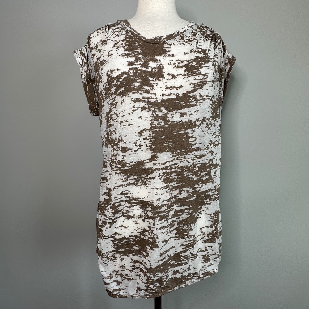 3.1 Philip Lim Brown White Burnout Sheer Top Shirt Women's Size L